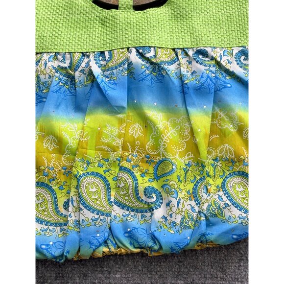 Cruise‎ Club Boho Handbag Wooden Ring Handle Green Blue Paisley Fairy Gypsy - Picture 5 of 12